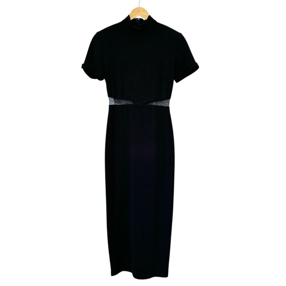 Vintage Black Mesh Cutout Maxi Dress 80s 90s Long Black Tie Gown Womens Medium - Picture 3 of 10